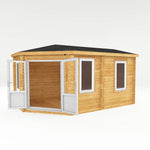 5m x 3m Corner Lodge Log Cabin - 44mm (UPVC Windows & Door) - White - Rogey