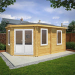 5m x 3m Corner Lodge Log Cabin - 44mm (UPVC Windows & Door) - White - Rogey