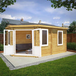 5m x 3m Corner Lodge Log Cabin - 44mm (UPVC Windows & Door) - White - Rogey