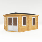 5m x 3m Corner Lodge Log Cabin - 44mm (UPVC Windows & Door) - White - Rogey