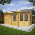 5m x 3m Corner Lodge Log Cabin With Side Shed - 28mm - Rogey