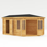 5m x 3m Corner Lodge Log Cabin With Side Shed - 28mm - Rogey