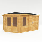 5m x 3m Corner Lodge Log Cabin With Side Shed - 28mm - Rogey