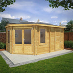 5m x 3m Corner Lodge Log Cabin With Side Shed - 28mm - Rogey