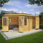 5m x 3m Corner Lodge Log Cabin With Side Shed - 28mm - Rogey