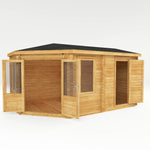 5m x 3m Corner Lodge Log Cabin With Side Shed - 28mm - Rogey