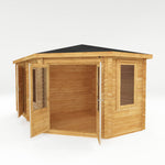 5m x 3m Corner Lodge Log Cabin With Side Shed - 28mm - Rogey