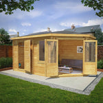 5m x 3m Corner Lodge Log Cabin With Side Shed - 28mm - Rogey