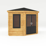 5m x 3m Corner Lodge Log Cabin With Side Shed - 44mm (UPVC Windows & Door) - Grey - Rogey