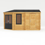 5m x 3m Corner Lodge Log Cabin With Side Shed - 44mm (UPVC Windows & Door) - Grey - Rogey