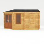 5m x 3m Corner Lodge Log Cabin With Side Shed - 44mm (UPVC Windows & Door) - Oak - Rogey