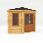 5m x 3m Corner Lodge Log Cabin With Side Shed - 44mm (UPVC Windows & Door) - Oak - Rogey