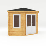 5m x 3m Corner Lodge Log Cabin With Side Shed - 44mm (UPVC Windows & Door) - White - Rogey