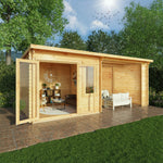 6m x 3m Elite Pent Log Cabin With Patio Area - 28mm - Rogey