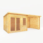 6m x 3m Elite Pent Log Cabin With Patio Area - 28mm - Rogey