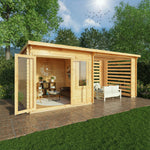 6m x 3m Elite Pent Log Cabin With Slatted Area - 28mm - Rogey