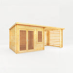 6m x 3m Elite Pent Log Cabin With Slatted Area - 28mm - Rogey