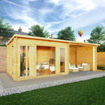 7m x 3m Studio Pent Log Cabin With Patio Area - 28mm - Rogey