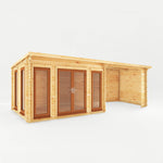 7m x 3m Studio Pent Log Cabin With Patio Area - 44mm (UPVC Windows & Door) - Oak - Rogey