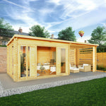 7m x 3m Studio Pent Log Cabin With Slatted Area - 28mm - Rogey