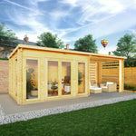 7m x 3m Studio Pent Log Cabin With Slatted Area - 28mm - Rogey