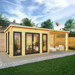 7m x 3m Studio Pent Log Cabin With Slatted Area - 44mm (UPVC Windows & Door) - Grey - Rogey