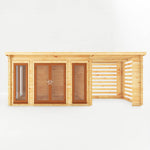 7m x 3m Studio Pent Log Cabin With Slatted Area - 44mm (UPVC Windows & Door) - Oak - Rogey