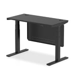 Air Height Adjustable Black Series Slimline Desk with Cable Ports with Steel Modesty Panel - Rogey