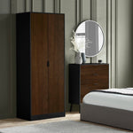 Alba 2 Door Wardrobe - Walnut/Black - Rogey