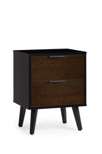 Alba 2 Drawer Bedside - Walnut/Black - Rogey