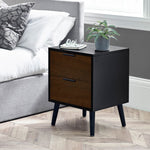 Alba 2 Drawer Bedside - Walnut/Black - Rogey