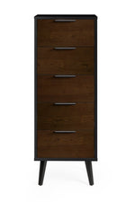 Alba 5 Drawer Narrow Chest - Walnut/Black - Rogey