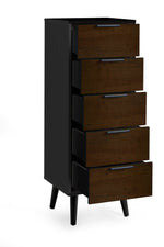 Alba 5 Drawer Narrow Chest - Walnut/Black - Rogey