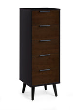 Alba 5 Drawer Narrow Chest - Walnut/Black - Rogey