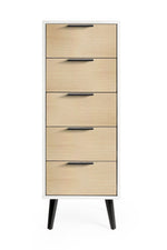 Alba 5 Drawer Narrow Chest - White/Oak - Rogey