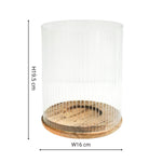 Amelia Ribbed Glass Wooden Candle Holder H19.5cm D16cm - Rogey