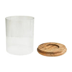 Amelia Ribbed Glass Wooden Candle Holder H19.5cm D16cm - Rogey