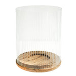 Amelia Ribbed Glass Wooden Candle Holder H19.5cm D16cm - Rogey