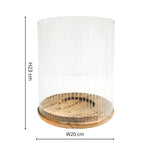 Amelia Ribbed Glass Wooden Candle Holder H23cm D20cm - Rogey