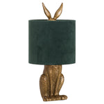 Antique Gold Hare Table Lamp With Green Velvet Shade - Rogey