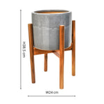 Anzio Warm Grey Planter with Wooden Stand H38.5Cm D24Cm ( New Embossed Logo) - Rogey