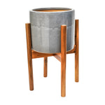 Anzio Warm Grey Planter with Wooden Stand H38.5Cm D24Cm ( New Embossed Logo) - Rogey