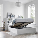 Arizona White Wooden Ottoman Storage Bed Double - Rogey