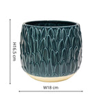 Arles Leaf Embossed Teal Planter H20Cm W22Cm - Rogey