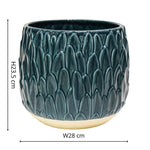 Arles Leaf Embossed Teal Planter H20Cm W22Cm - Rogey