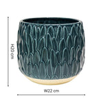 Arles Leaf Embossed Teal Planter H20Cm W22Cm - Rogey