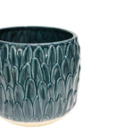 Arles Leaf Embossed Teal Planter H20Cm W22Cm - Rogey