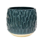 Arles Leaf Embossed Teal Planter H20Cm W22Cm - Rogey