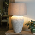 Athena Aged Stone Tall Table Lamp With Linen Shade - Rogey