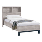 Bali Bookcase Headboard Bed 90cm - Grey Oak - Rogey